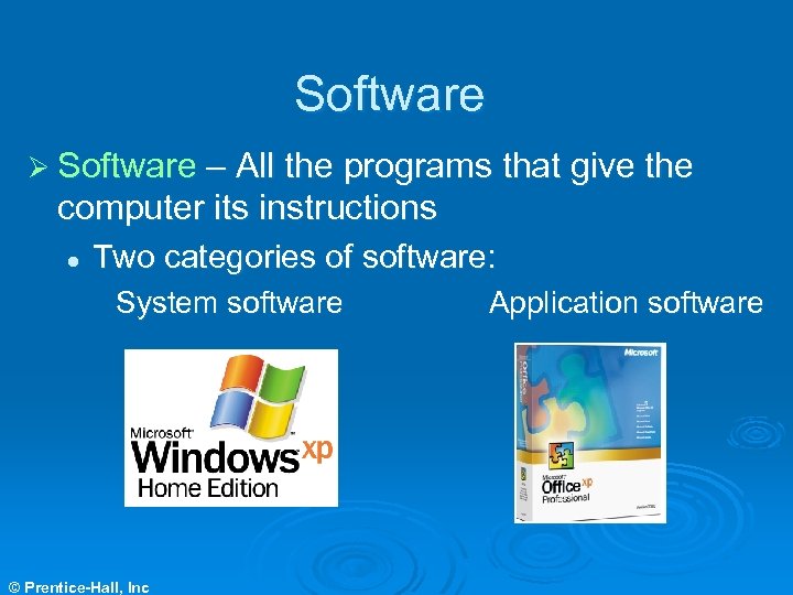 Software Ø Software – All the programs that give the computer its instructions l