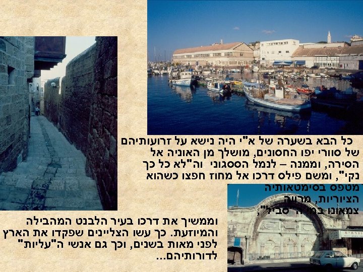  כל הבא בשערה של א"י היה נישא על זרועותיהם של סוורי יפו החסונים,