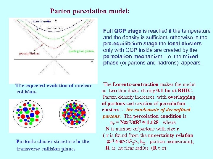 Parton percolation model: Full QGP stage is reached if the temperature and the density