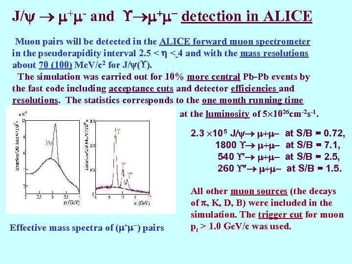 J/ + - and detection in ALICE Muon pairs will be detected in the