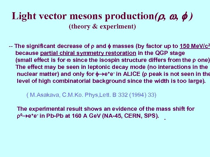 Light vector mesons production( , , ) (theory & experiment) -- The significant decrease