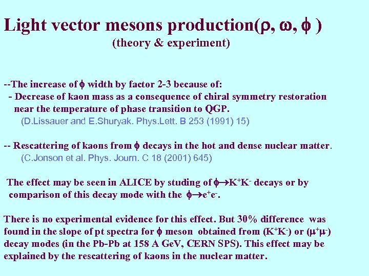 Light vector mesons production( , , ) (theory & experiment) --The increase of width