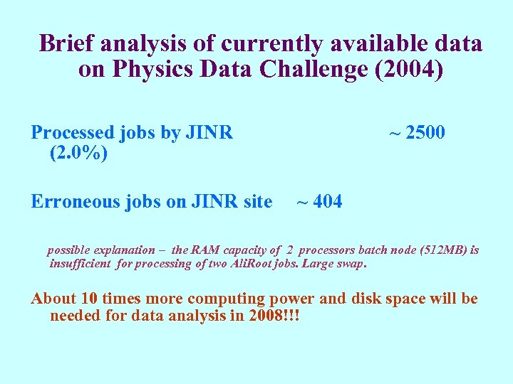 Brief analysis of currently available data on Physics Data Challenge (2004) Processed jobs by