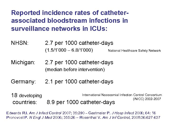 Reported incidence rates of catheterassociated bloodstream infections in surveillance networks in ICUs: NHSN: 2.