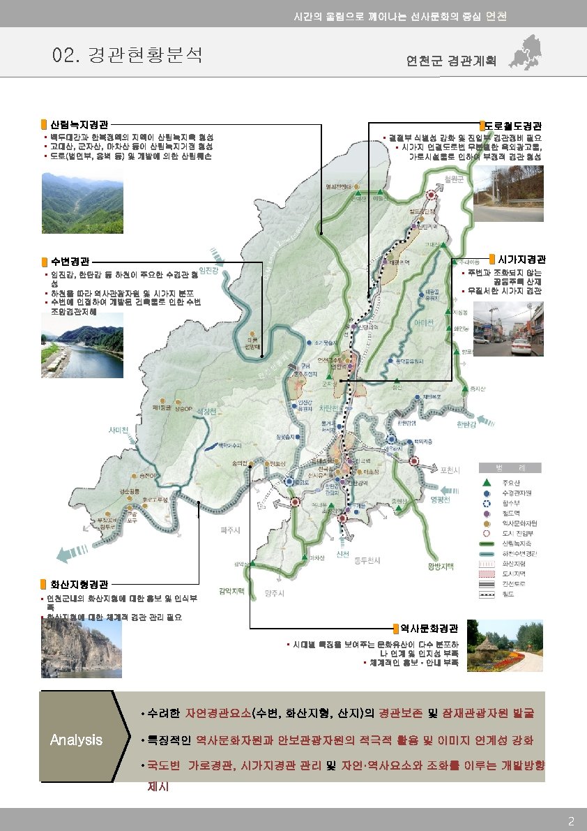 시간의 울림으로 깨어나는 선사문화의 중심 연천 02. 경관현황분석 연천군 경관계획 산림녹지경관 도로철도경관 • 백두대간과