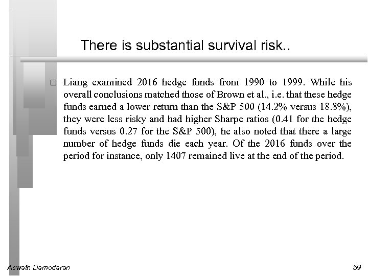 There is substantial survival risk. . Liang examined 2016 hedge funds from 1990 to