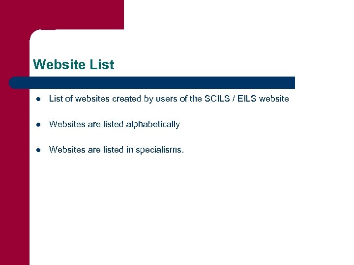 Website List l List of websites created by users of the SCILS / EILS