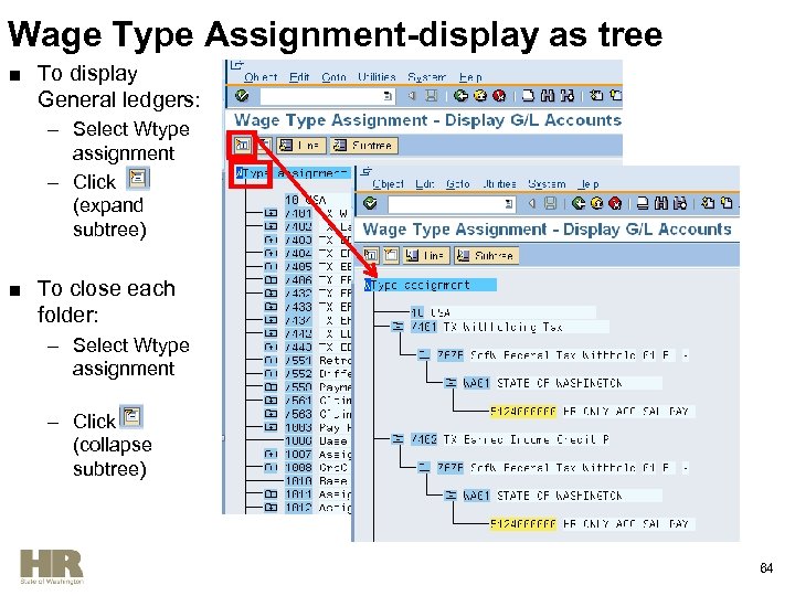 Wage Type Assignment-display as tree ■ To display General ledgers: – Select Wtype assignment