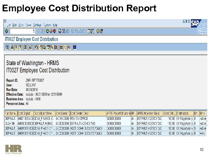 Employee Cost Distribution Report 72 