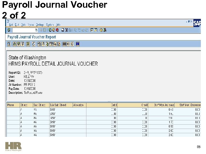 Payroll Journal Voucher 2 of 2 85 