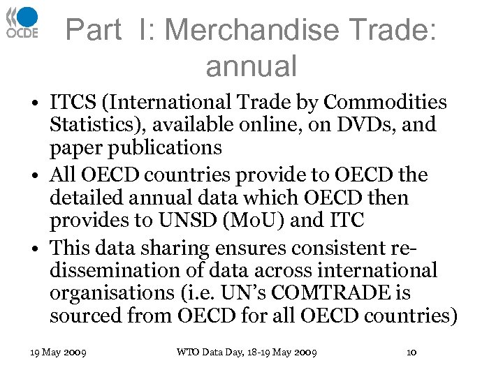 Part I: Merchandise Trade: annual • ITCS (International Trade by Commodities Statistics), available online,