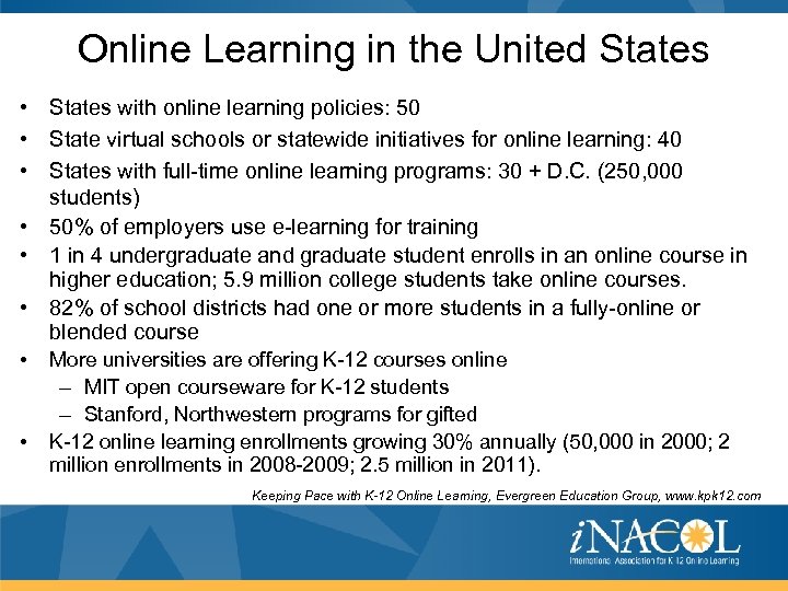 Online Learning in the United States • States with online learning policies: 50 •