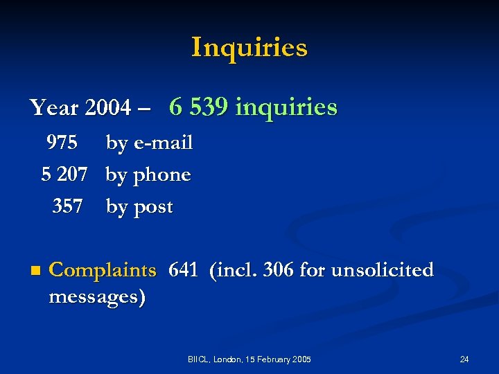 Inquiries Year 2004 – 6 539 inquiries 975 5 207 357 n by e-mail