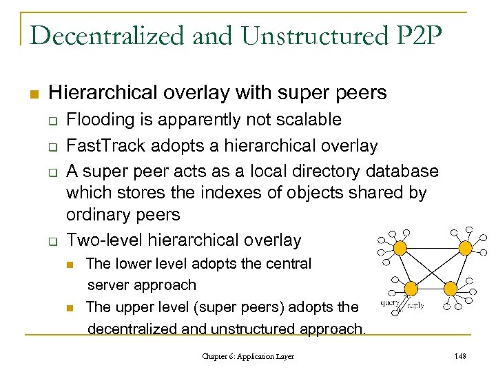 Decentralized and Unstructured P 2 P n Hierarchical overlay with super peers q q