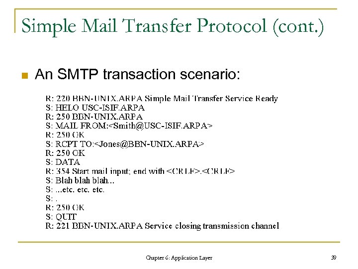 Simple Mail Transfer Protocol (cont. ) n An SMTP transaction scenario: Chapter 6: Application