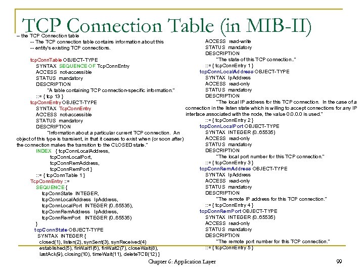 TCP Connection Table (in MIB-II) -- the TCP Connection table -- The TCP connection