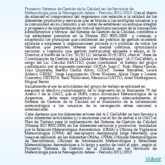 Proyecto: Sistema de Gestión de la Calidad en los Servicios de Meteorología para la
