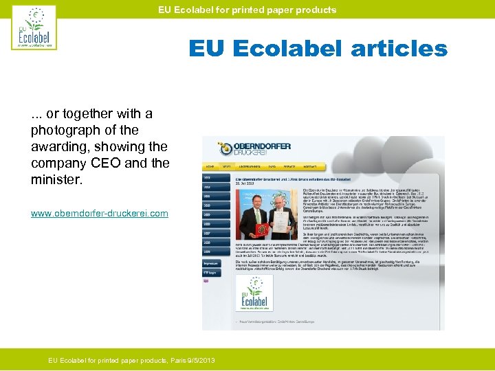 EU Ecolabel for printed paper products EU Ecolabel articles. . . or together with