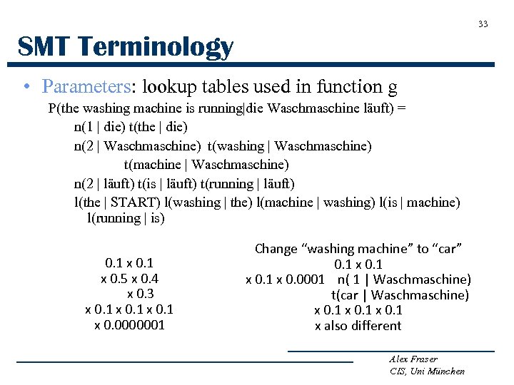 33 SMT Terminology • Parameters: lookup tables used in function g P(the washing machine