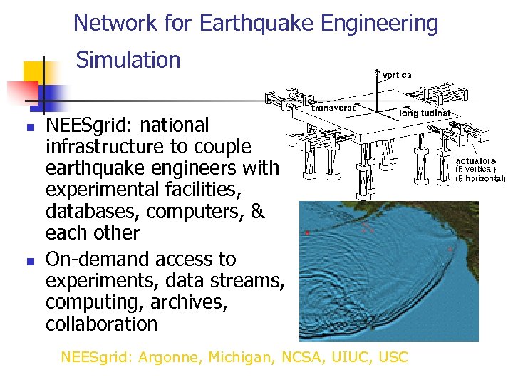 Network for Earthquake Engineering Simulation n n NEESgrid: national infrastructure to couple earthquake engineers