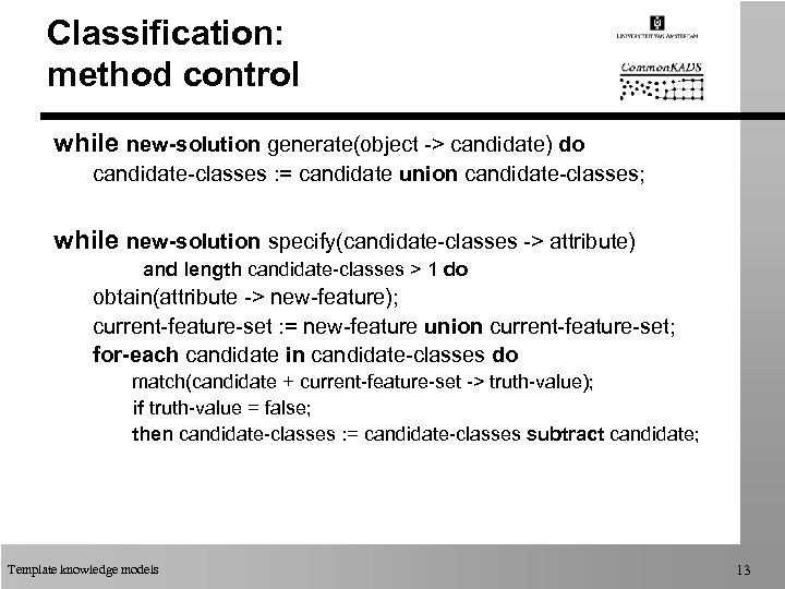 Classification: method control while new-solution generate(object -> candidate) do candidate-classes : = candidate union