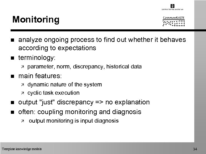 Monitoring n n analyze ongoing process to find out whether it behaves according to