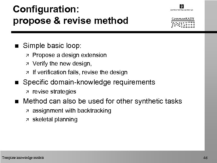 Configuration: propose & revise method n Simple basic loop: ä ä ä n Specific