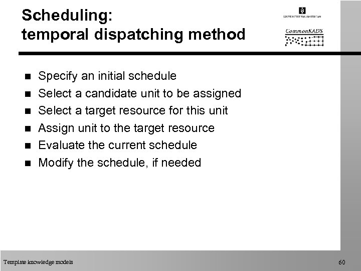 Scheduling: temporal dispatching method n n n Specify an initial schedule Select a candidate