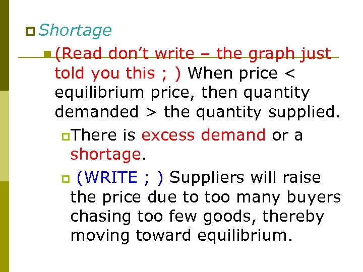 p Shortage Equilibrium n (Read don’t write – the graph just told you this