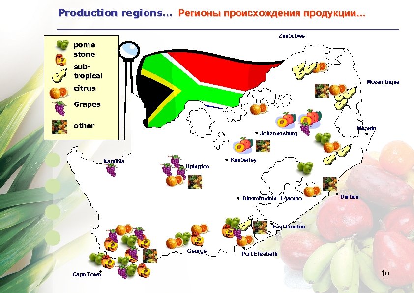 Production regions… Регионы происхождения продукции… Zimbabwe pome stone subtropical Mozambique citrus Grapes other h
