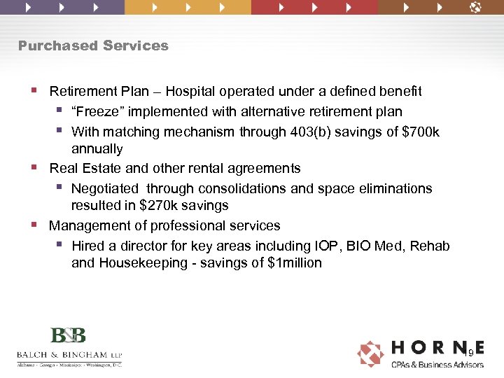 Purchased Services § Retirement Plan – Hospital operated under a defined benefit § “Freeze”