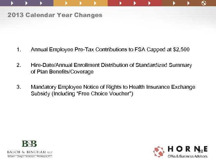 2013 Calendar Year Changes 1. Annual Employee Pre-Tax Contributions to FSA Capped at $2,