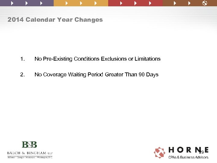 2014 Calendar Year Changes 1. No Pre-Existing Conditions Exclusions or Limitations 2. No Coverage