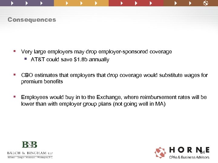 Consequences § Very large employers may drop employer-sponsored coverage § AT&T could save $1.