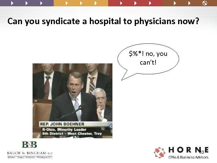 Can you syndicate a hospital to physicians now? $%*! no, you can’t! 63 
