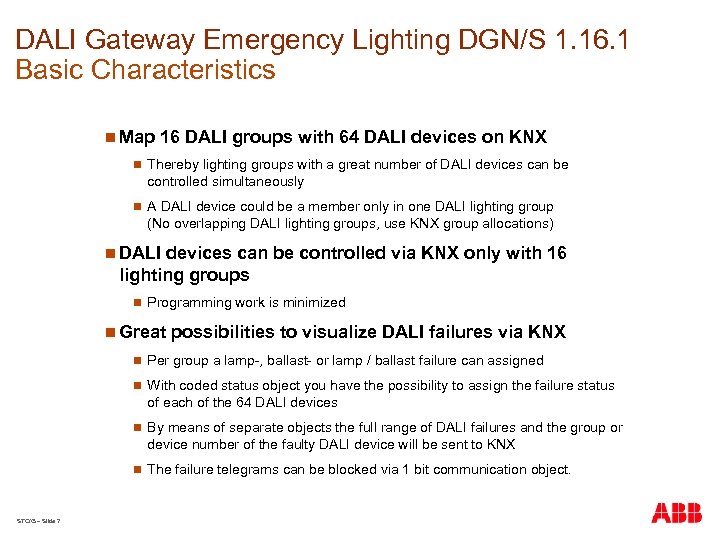 DALI Gateway Emergency Lighting DGN/S 1. 16. 1 Basic Characteristics n Map 16 DALI