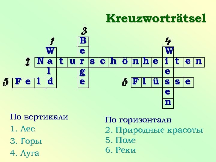 Kreuzworträtsel B W e Na t u r s c h ö nhe l