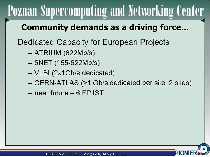 Community demands as a driving force. . . Dedicated Capacity for European Projects –