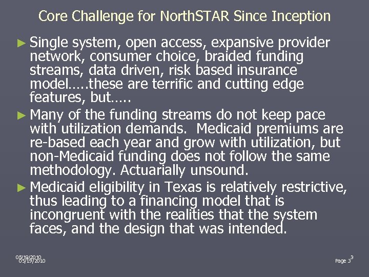 Core Challenge for North. STAR Since Inception ► Single system, open access, expansive provider