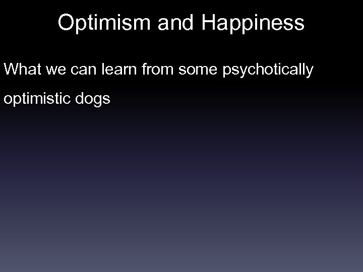 Optimism and Happiness What we can learn from some psychotically optimistic dogs 
