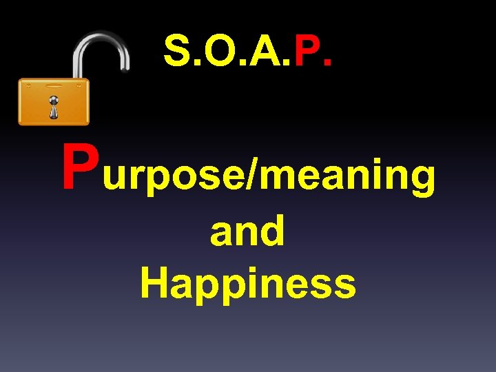 S. O. A. P. Purpose/meaning and Happiness 