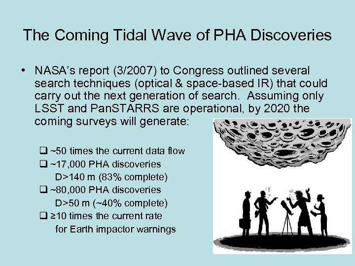 The Coming Tidal Wave of PHA Discoveries • NASA’s report (3/2007) to Congress outlined