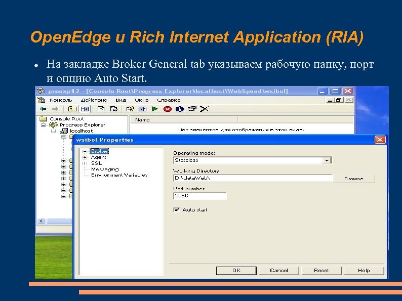 Open. Edge и Rich Internet Application (RIA) На закладке Broker General tab указываем рабочую
