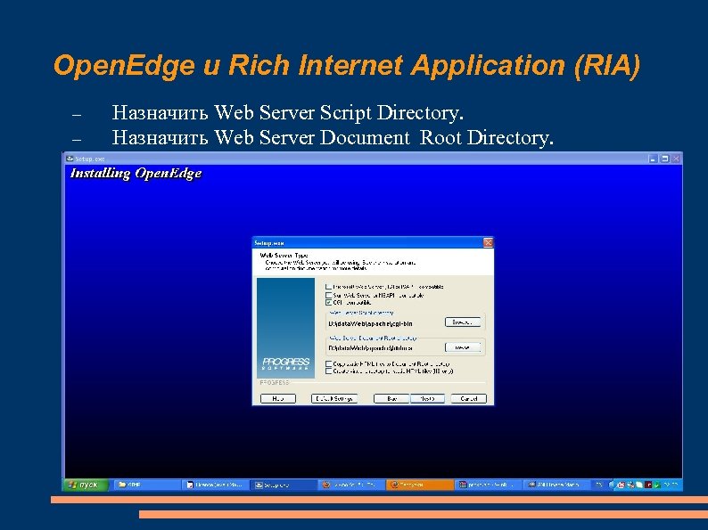 Open. Edge и Rich Internet Application (RIA) Назначить Web Server Script Directory. Назначить Web
