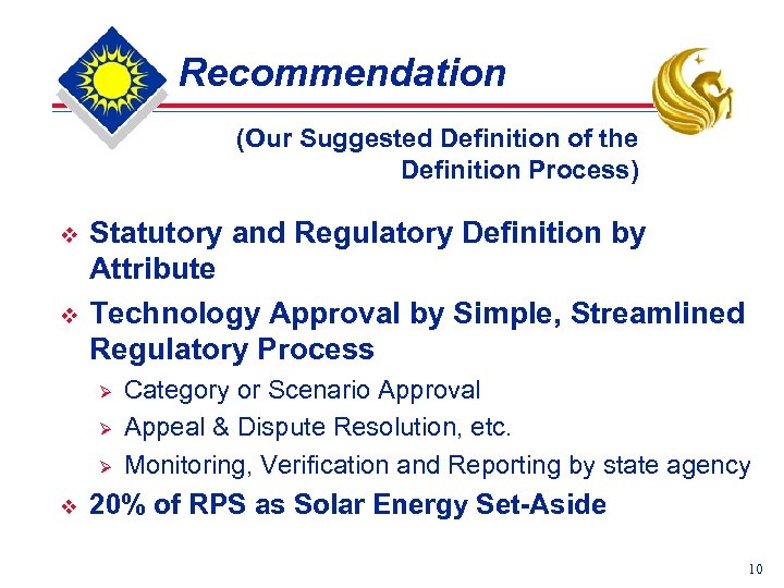 Recommendation (Our Suggested Definition of the Definition Process) v v Statutory and Regulatory Definition