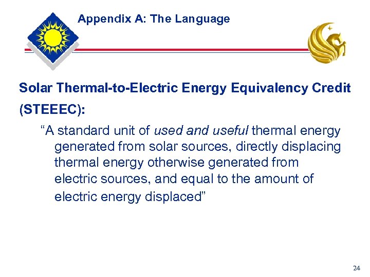 Appendix A: The Language Solar Thermal-to-Electric Energy Equivalency Credit (STEEEC): “A standard unit of