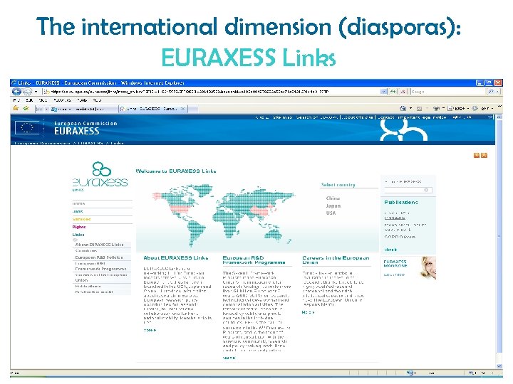 The international dimension (diasporas): EURAXESS Links 