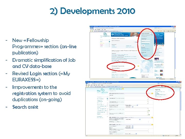 2) Developments 2010 - New « Fellowship Programmes » section (on-line publication) publication -