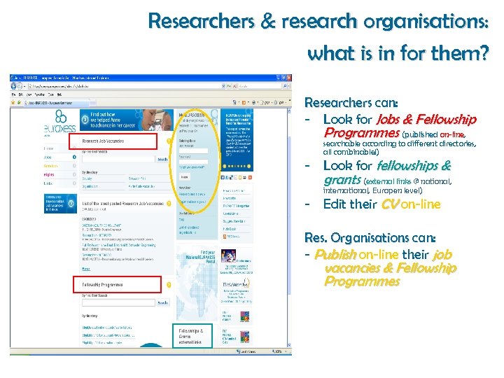Researchers & research organisations: what is in for them? Researchers can: - Look for