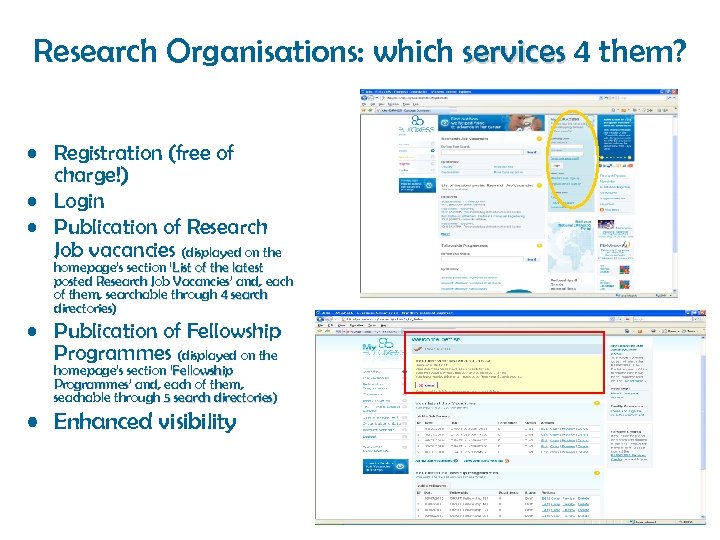 Research Organisations: which services 4 them? • Registration (free of charge!) • Login •